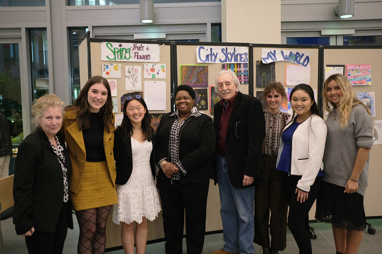 CPFB grantee Veronica Zellers ’24 (second from left) and community partner Professor Bruce Levitt (fifth from left) with Art Beyond Cornell members and supporters at a spring 2023 event